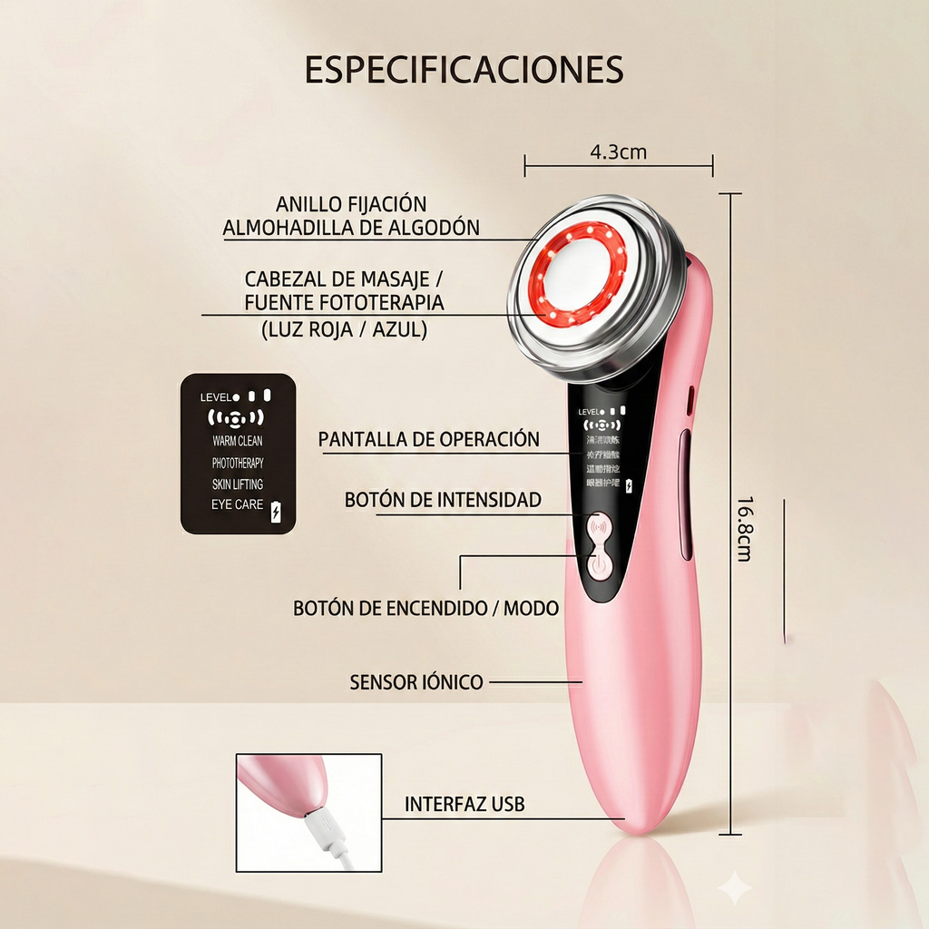 Masajeador Facial LED con Calor y Microvibración Rutina de Autocuidado