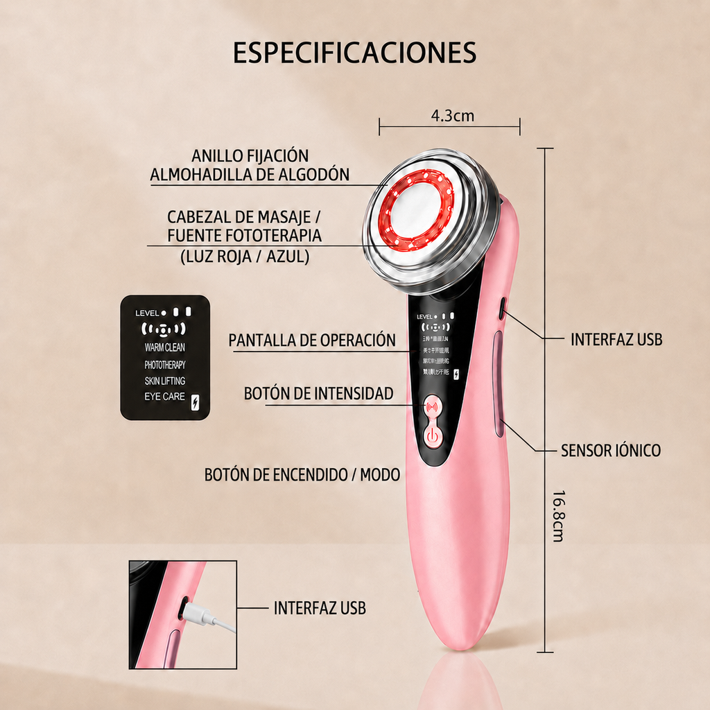 Masajeador Facial LED con Calor y Microvibración Rutina de Autocuidado