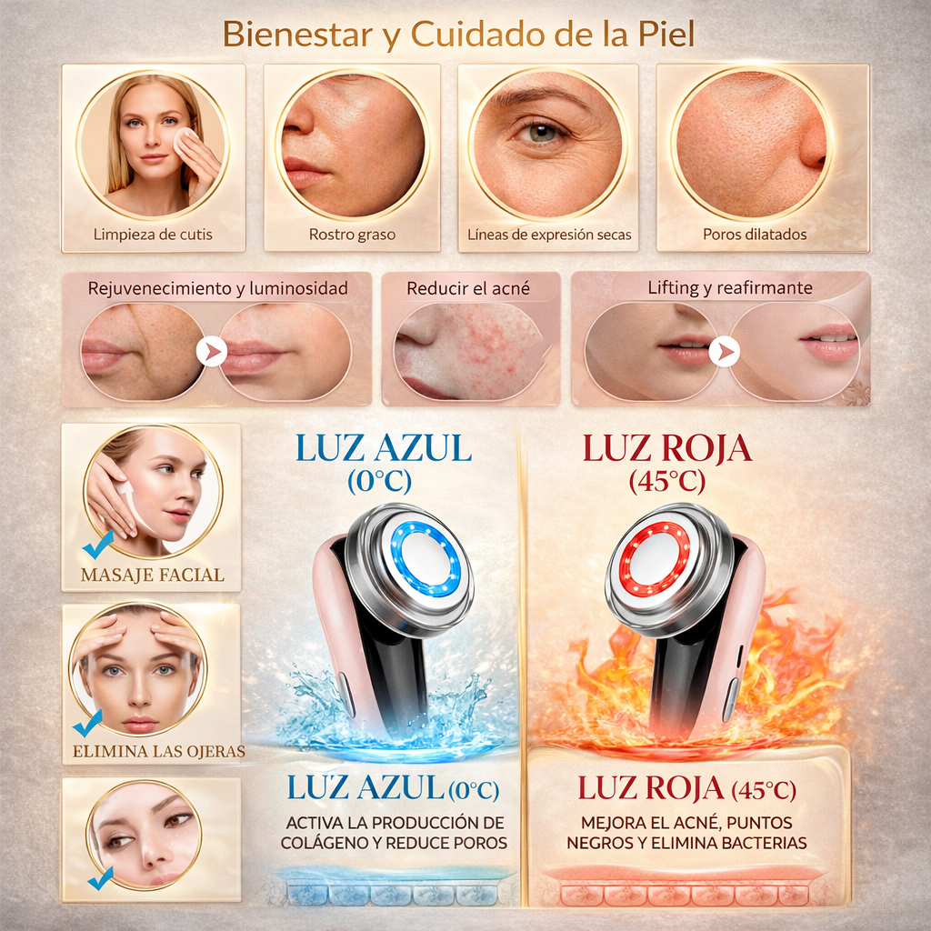 Masajeador Facial LED con Calor y Microvibración Rutina de Autocuidado
