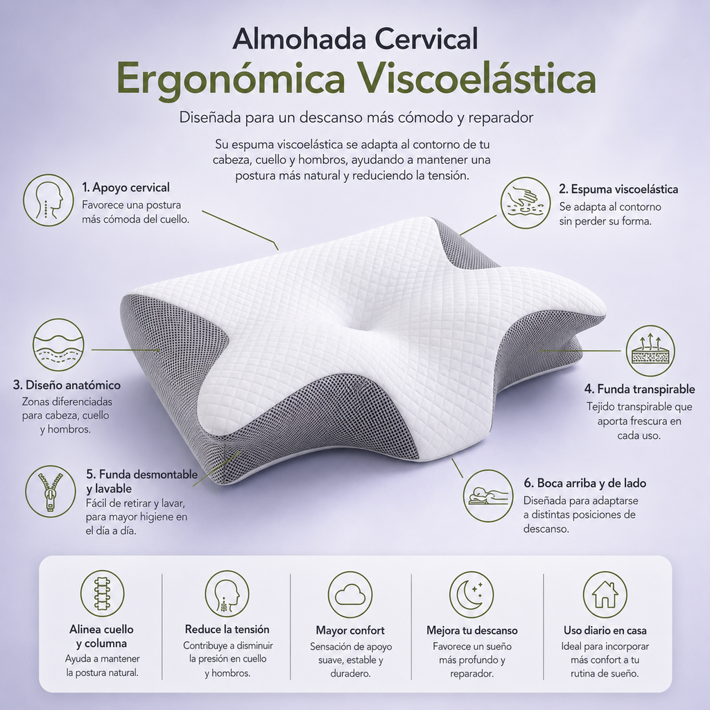 Almohada Cervical Ergonómica Viscoelástica