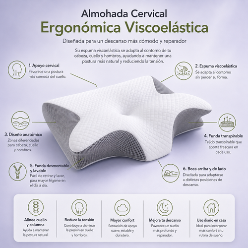 Almohada Cervical Ergonómica Viscoelástica